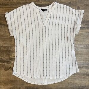 Fifty Street Women XL Textured Stripe Split Blouse Minimalist Officecore Coastal